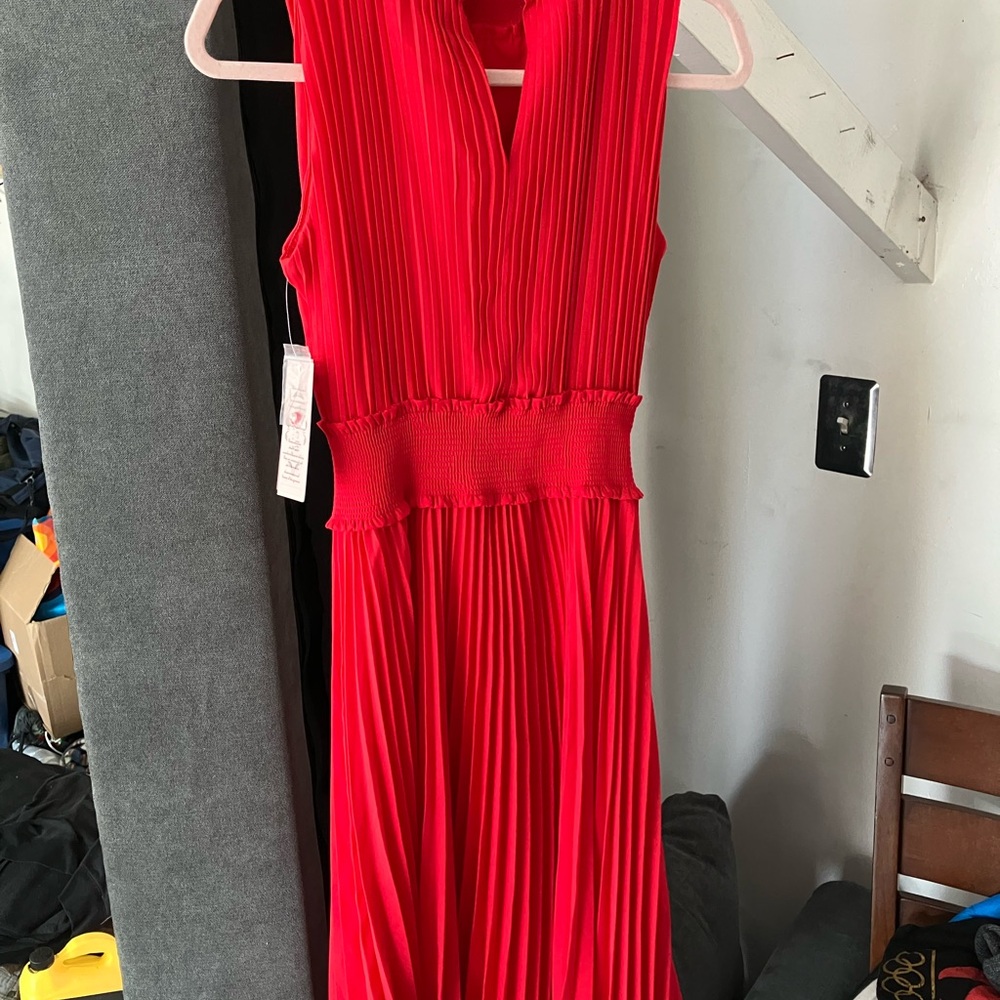 Nanette Lepore Vibrant Red Pleated Midi Dress